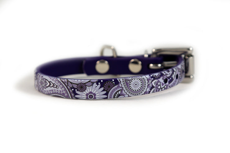 Purple Paisley Waterproof Sport Dog Collar - 1/2 inch