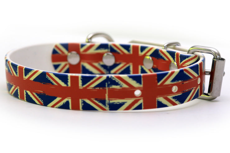 Waterproof Dog Collar - British Flags on 1 inch Biothane - Alternate View
